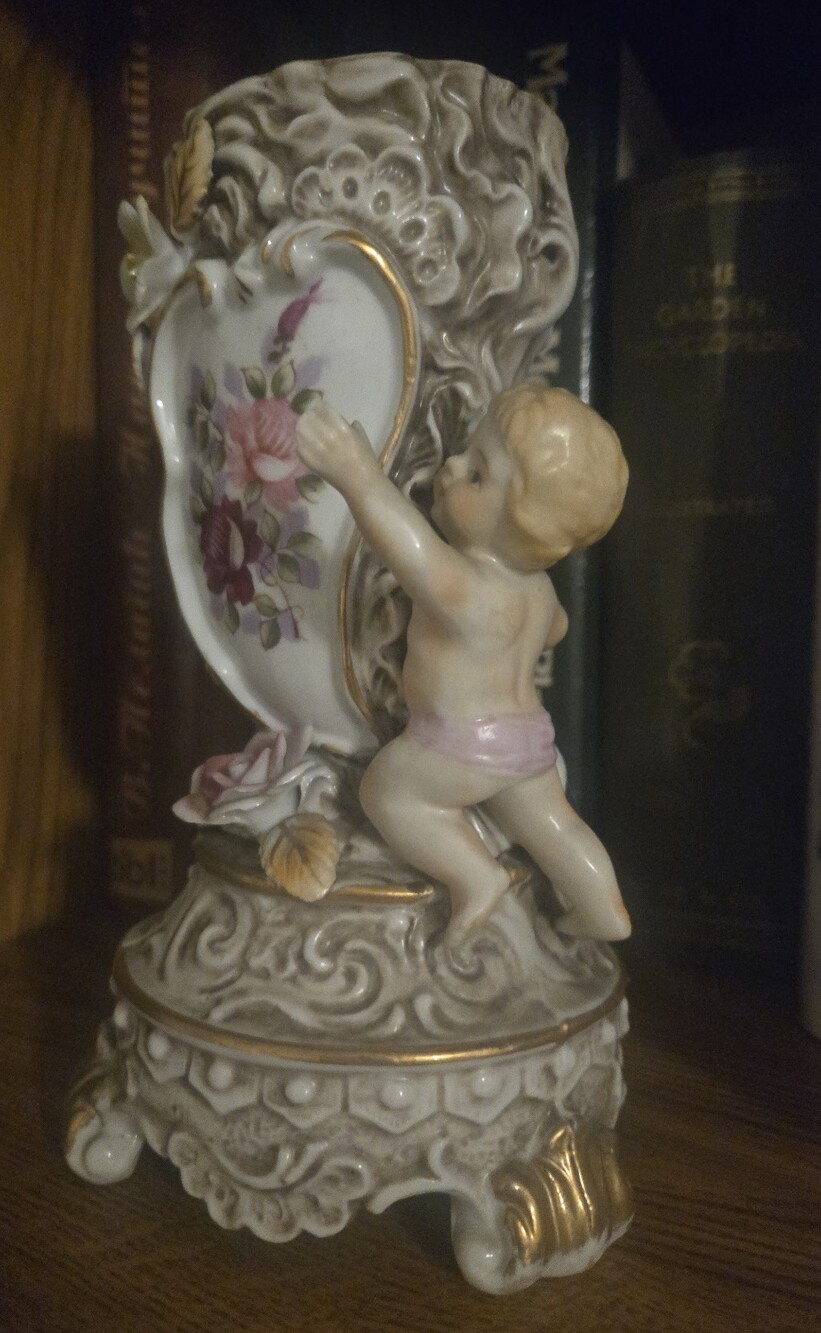 Porcelain Floral Cherub Accent Vase - Pink Multicolor